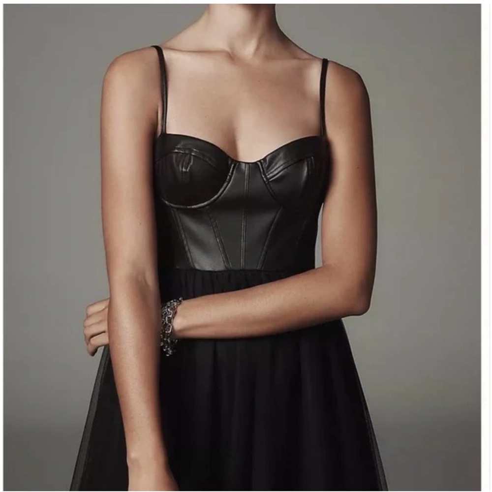 Hutch Essex Faux Leather Corset and Tulle Midi Dress size 6 NWT fully lined - Picture 2 of 6